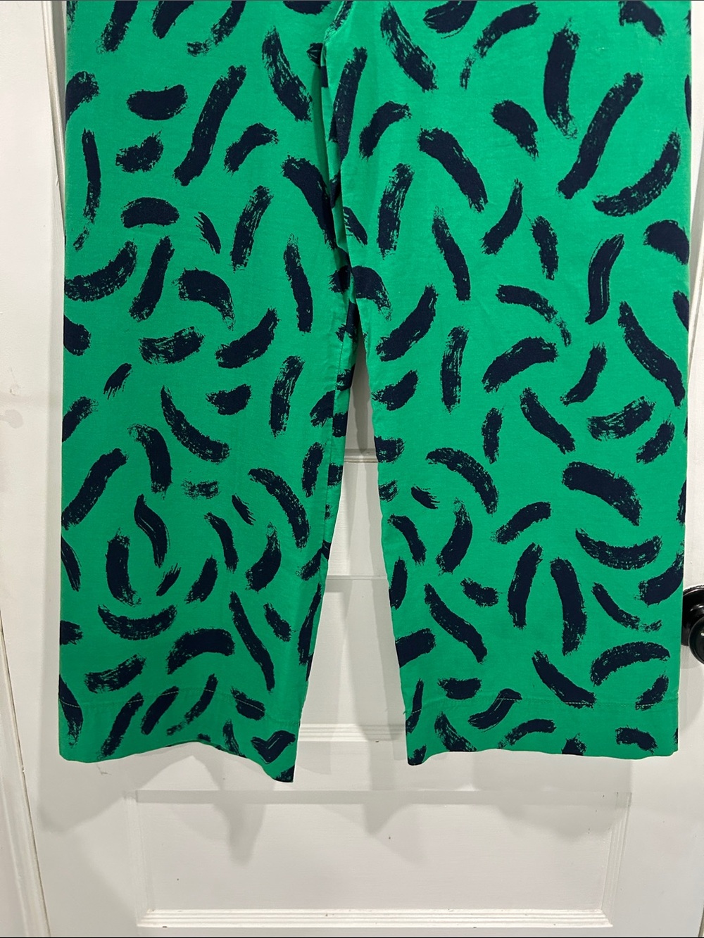 Maeve The Colette Wide Leg High Rise Pants in Green with Blue Brush Stroke Print - Picture 6 of 9